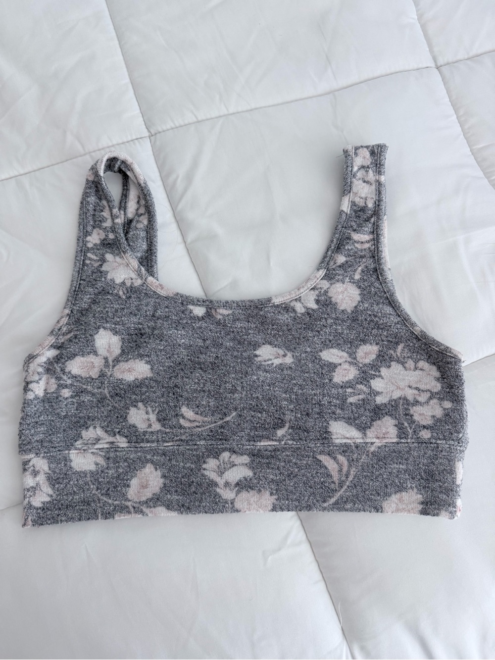 Z Supply Gray Crop Bralette with Soft Pink Floral